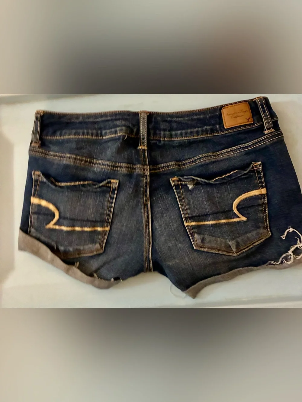 American Eagle Outfitters Dark Blue Distressed Cuffed Denim Shorts🌸